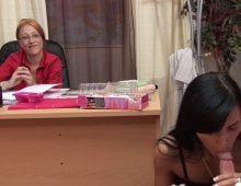 Une commerciale en sextoy goutte sa première grosse bite bien en chair